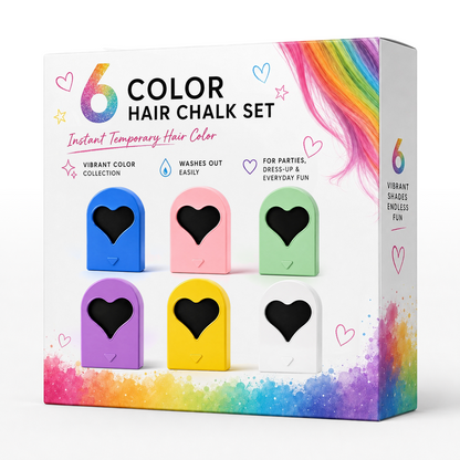 12-Color Heart Hair Chalk Set – One-Swipe Temporary Hair Color, Washable & Mixable, Pocket-Sized Color for Kids, Teens & Adults, Parties, Festivals & Cosplay
