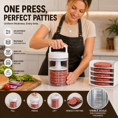 🍔 Multi-Function Patty Press | One-Press Uniform Patties | 🏠 Home Burgers • 🏕️ Camping • 🔥 BBQ • 🥩 Meal Prep