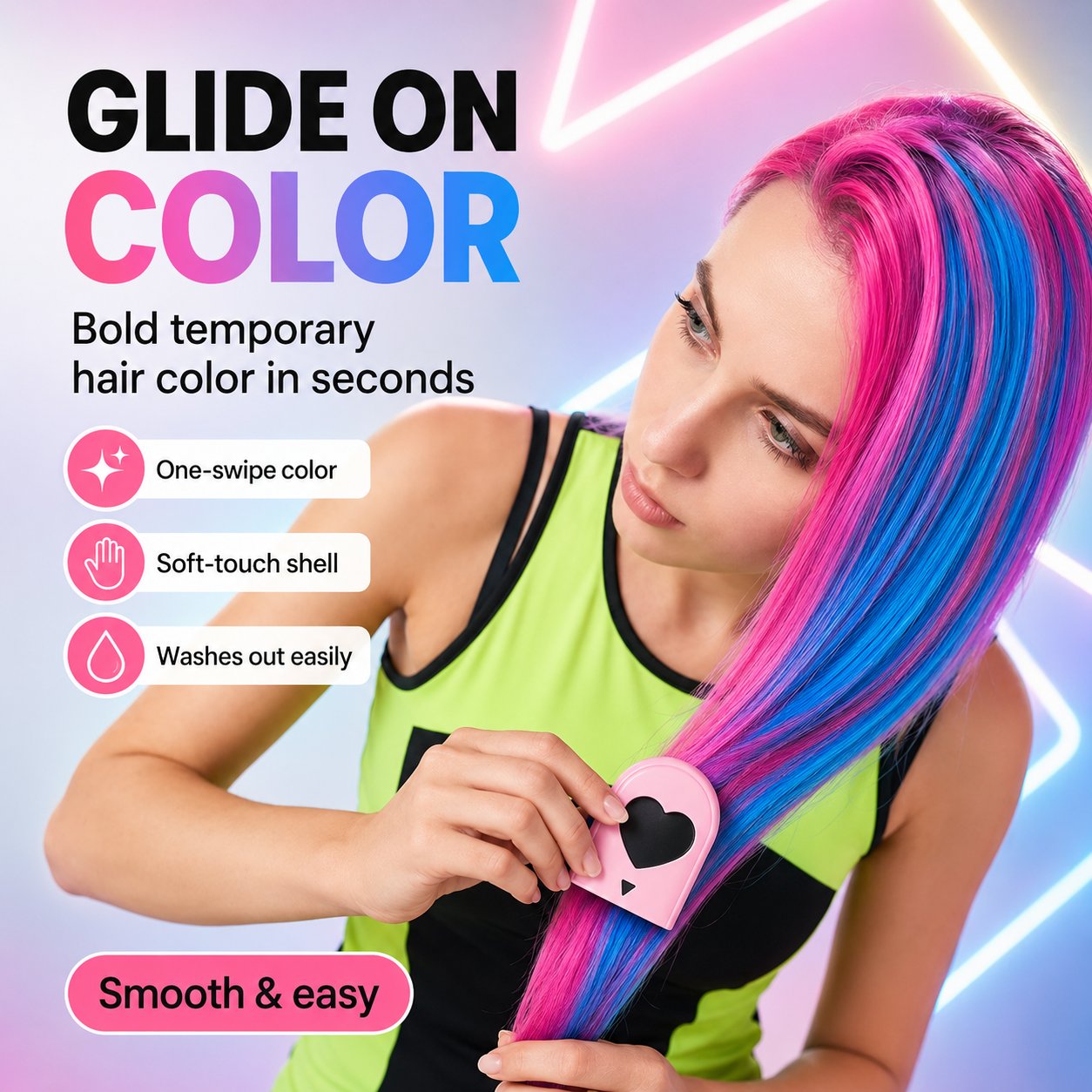 12-Color Heart Hair Chalk Set – One-Swipe Temporary Hair Color, Washable & Mixable, Pocket-Sized Color for Kids, Teens & Adults, Parties, Festivals & Cosplay