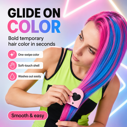 12-Color Heart Hair Chalk Set – One-Swipe Temporary Hair Color, Washable & Mixable, Pocket-Sized Color for Kids, Teens & Adults, Parties, Festivals & Cosplay