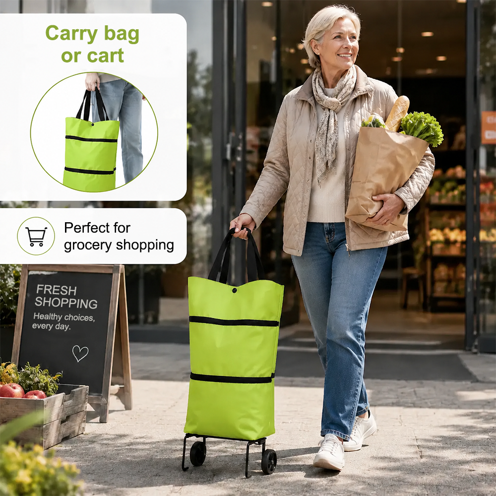 🛒Foldable shopping trolley – Practical shopping bag with wheels for daily shopping