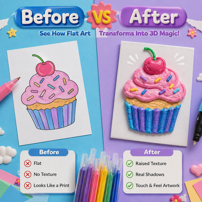 Popcorn IEY® 3D Puffy Pens 18-Color Set | Magical Coloring Pens That “Rise” After Drawing | Kids’ Early Learning DIY Craft Gift Set