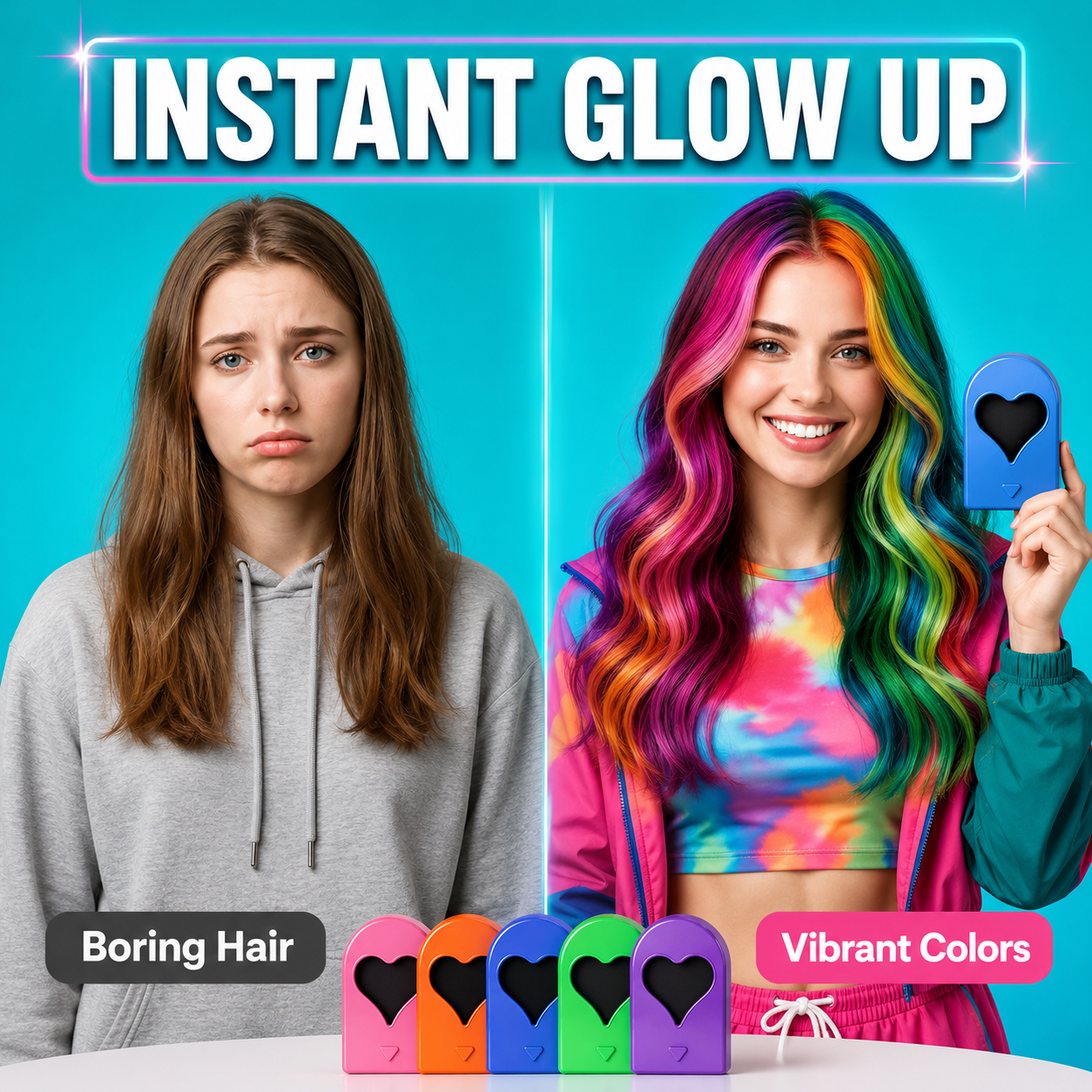 12-Color Heart Hair Chalk Set – One-Swipe Temporary Hair Color, Washable & Mixable, Pocket-Sized Color for Kids, Teens & Adults, Parties, Festivals & Cosplay