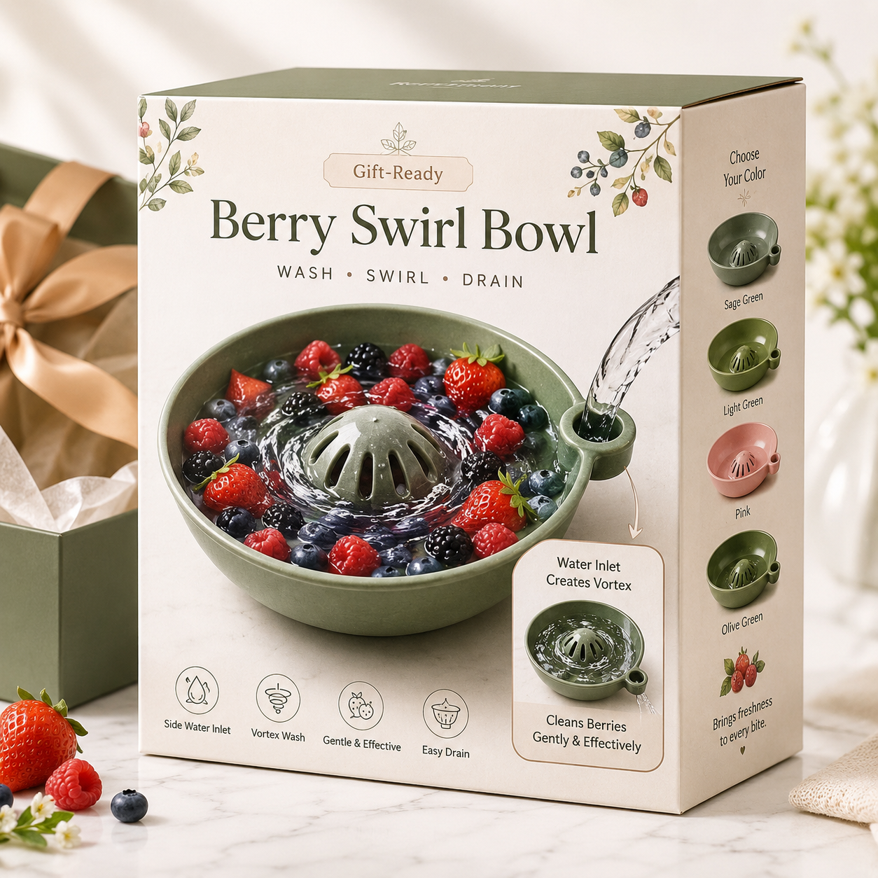 Self-Spinning Fruit & Vegetable Washing Bowl - No More Hand Scrubbing, Gentle Vortex