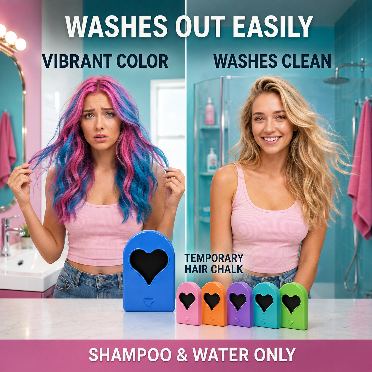 12-Color Heart Hair Chalk Set – One-Swipe Temporary Hair Color, Washable & Mixable, Pocket-Sized Color for Kids, Teens & Adults, Parties, Festivals & Cosplay