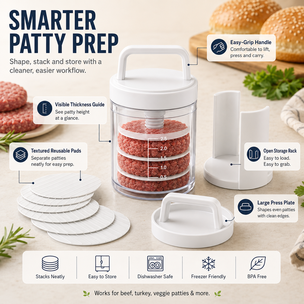 🍔 Multi-Function Patty Press | One-Press Uniform Patties | 🏠 Home Burgers • 🏕️ Camping • 🔥 BBQ • 🥩 Meal Prep