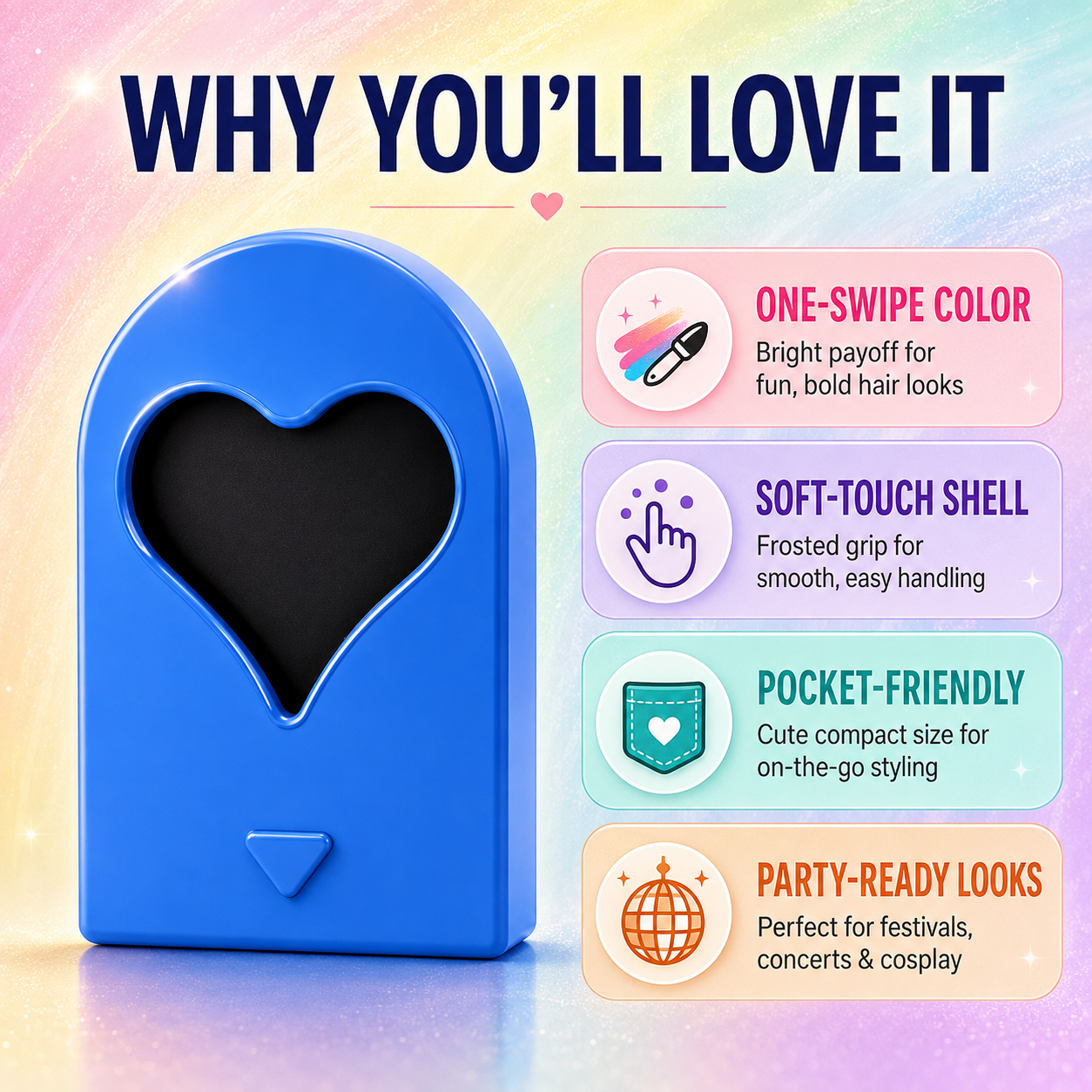 12-Color Heart Hair Chalk Set – One-Swipe Temporary Hair Color, Washable & Mixable, Pocket-Sized Color for Kids, Teens & Adults, Parties, Festivals & Cosplay