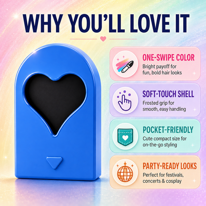 12-Color Heart Hair Chalk Set – One-Swipe Temporary Hair Color, Washable & Mixable, Pocket-Sized Color for Kids, Teens & Adults, Parties, Festivals & Cosplay