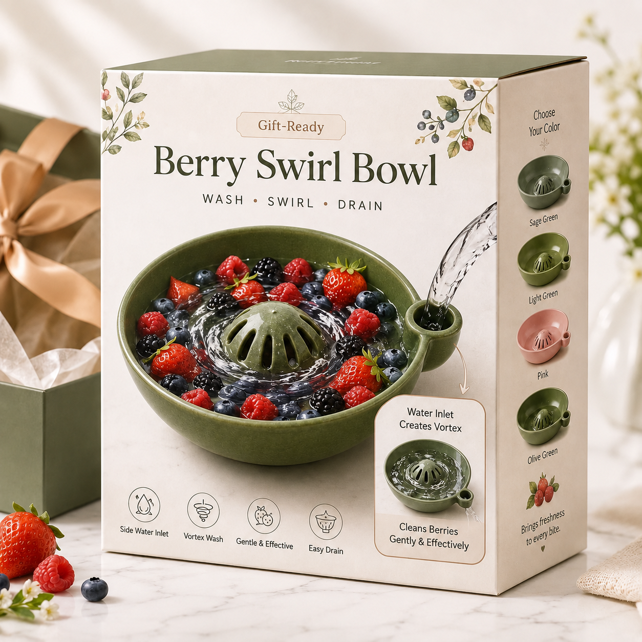 Self-Spinning Fruit & Vegetable Washing Bowl - No More Hand Scrubbing, Gentle Vortex