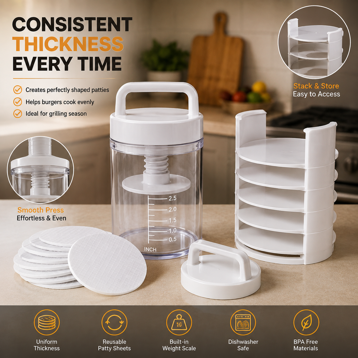 🍔 Multi-Function Patty Press | One-Press Uniform Patties | 🏠 Home Burgers • 🏕️ Camping • 🔥 BBQ • 🥩 Meal Prep